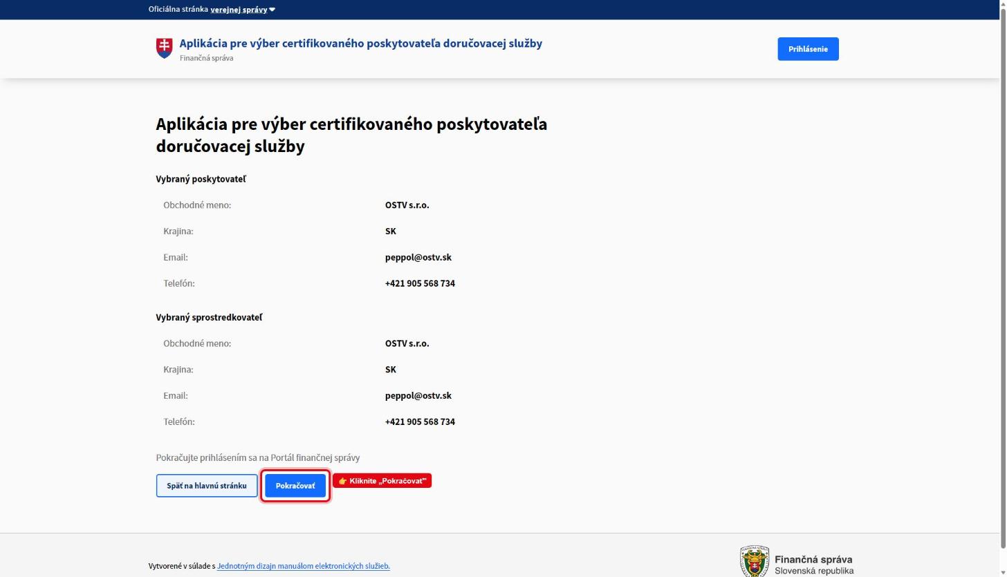 Stránka vpds.financnasprava.sk: Vybraný poskytovateľ iPoštár (OSTV s.r.o.)