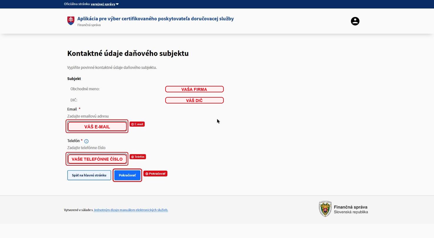 Kontaktné údaje — váš e-mail a telefón
