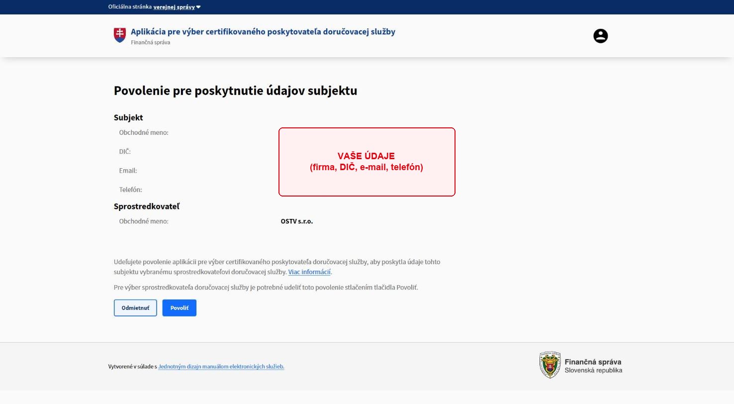 Povolenie na poskytnutie údajov poskytovateľovi