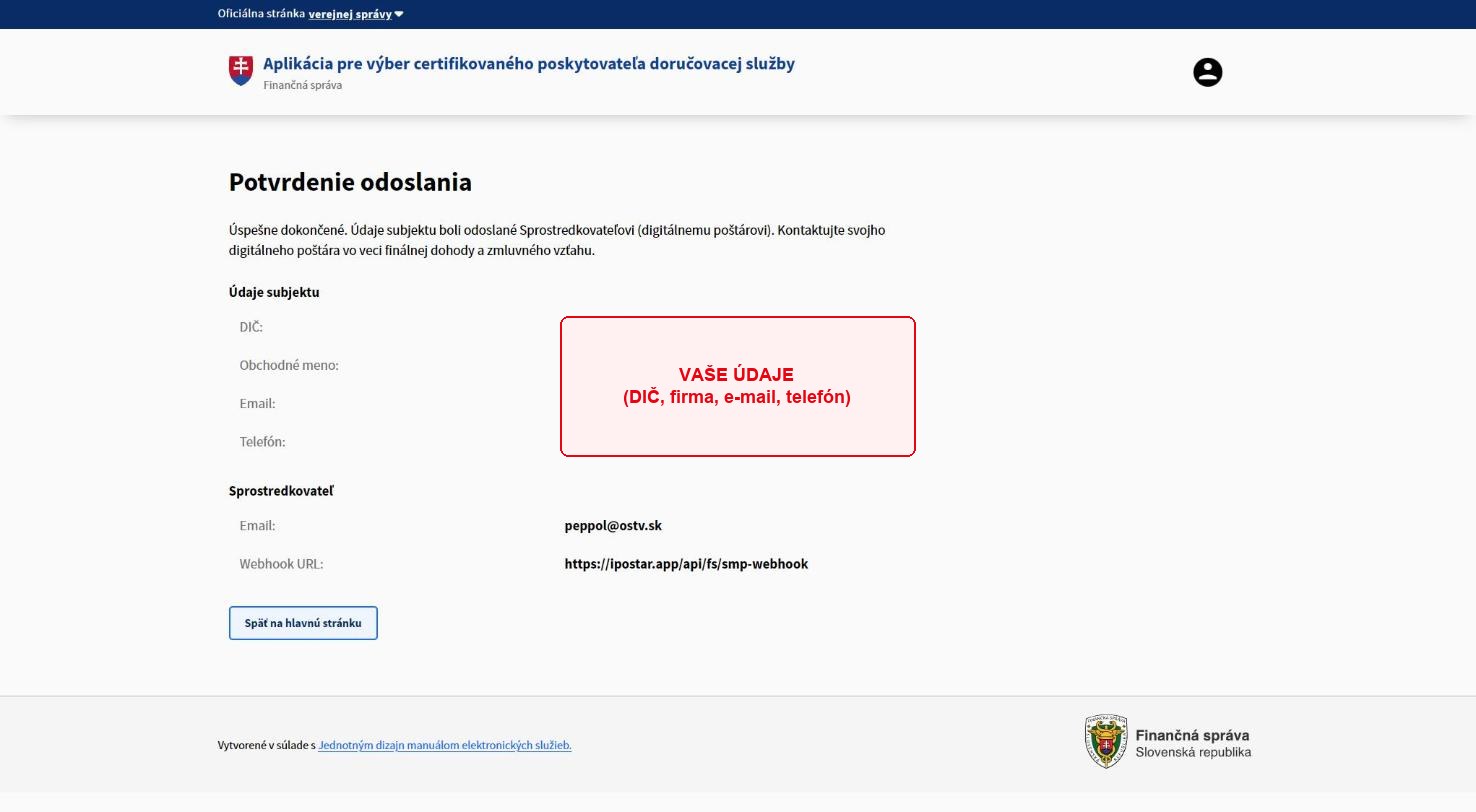 Potvrdenie „Úspešne dokončené"